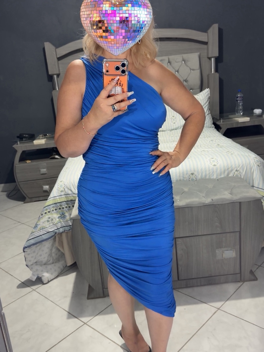Express One-Shoulder Ruched Bodycon Dress - Blue